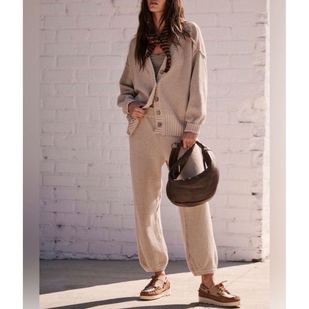 Free People Beach Waffle Knit Hailee Jogger Pants Womens Small Beige Cotton
